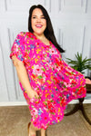 Charming Fuchsia Floral V Neck Babydoll Dress