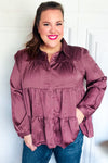 Perfectly You Burgundy Button Down Tiered Babydoll Satin Top