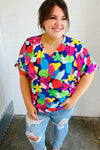 Time For Sun Navy Multicolor Tropical Print V Neck Top