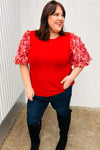 Come To Me Red Sequin Puff Short Sleeve Top