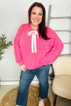 Pretty In Pink French Terry Bow Tie Drop Shoulder Pullover