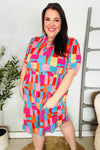 Sunny Days Fuchsia Abstract Print Notched Collar Frock Dress