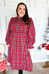 All I Want Hunter Red Plaid Check Woven Pocketed Dress