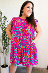 You Got This Purple Abstract Floral Print Tiered Ruffle Sleeve Dress