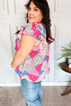 Feeling Bold Fuchsia Patchwork Mock Neck Flutter Sleeve Top