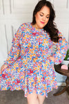 Give You Joy Lilac Floral Print Godet Long Sleeve Dress