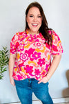 Perfectly You Fuchsia Big Floral Frill Neck Back Button Blouse