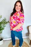 Perfectly You Fuchsia Big Floral Frill Neck Back Button Blouse