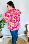 Perfectly You Fuchsia Big Floral Frill Neck Back Button Blouse