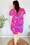 Fuchsia Tropical Leaf Woven Ruffle Hem Pocketed Dress