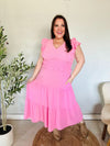 Hello Beautiful Pink Double Flutter Sleeve Smocked Waist Maxi Dress