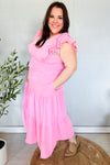 Hello Beautiful Pink Double Flutter Sleeve Smocked Waist Maxi Dress