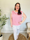 Lock Eyes Pink & Ivory Jacquard Waffle Knit Banded Sleeveless Top