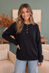 Get Organized Henley Knit Sweater in Black
