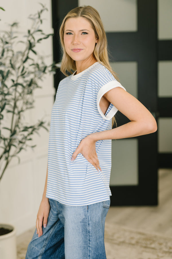 I Wouldn't Mind Short Sleeve Top in Cornflower Blue