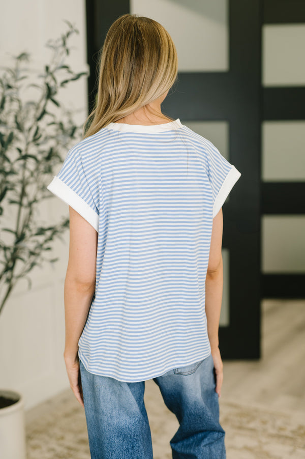 I Wouldn't Mind Short Sleeve Top in Cornflower Blue