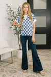 I've Been Everywhere Crew Neck Checkered Top in Blue