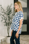 I've Been Everywhere Crew Neck Checkered Top in Blue