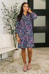 Inspire Collared Dress in Black and Cool Paisley