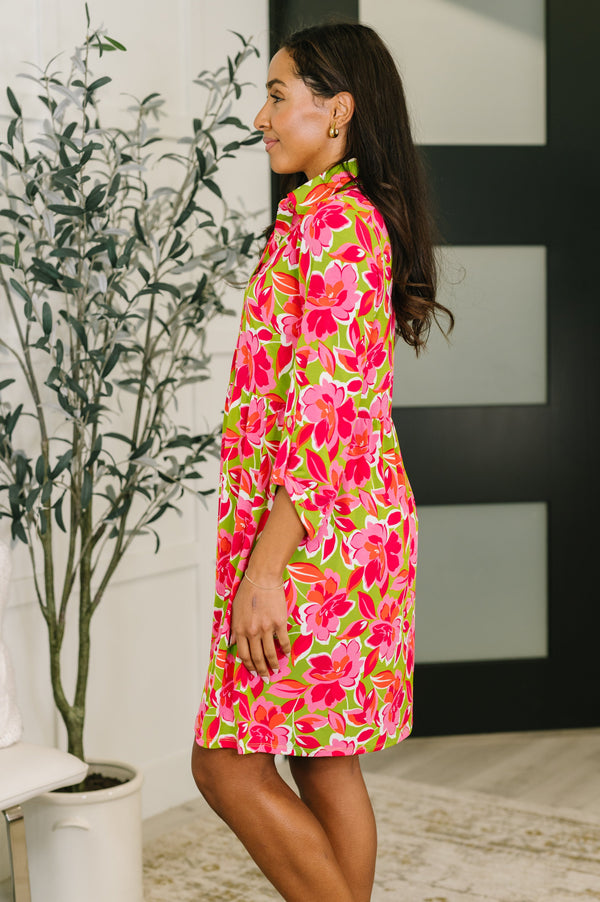 Inspire Collared Dress in Pink Blossom