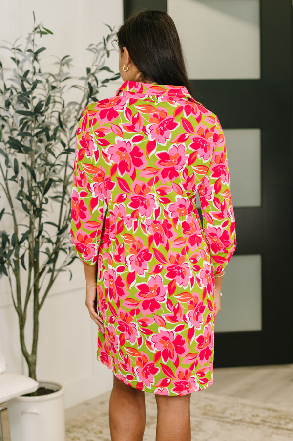 Inspire Collared Dress in Pink Blossom