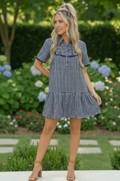 Summer Wedding Button Down Ruffle Mini Dress