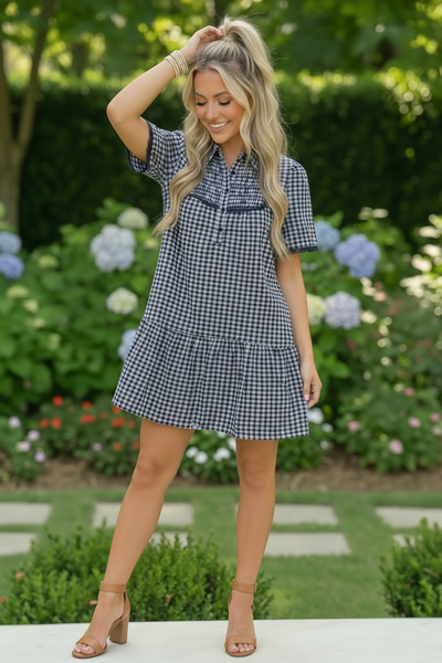 Summer Wedding Button Down Ruffle Mini Dress