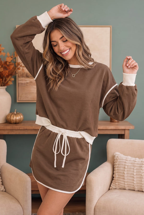 Coffee Run Mocha Sweatshirt and Mini Skort Set