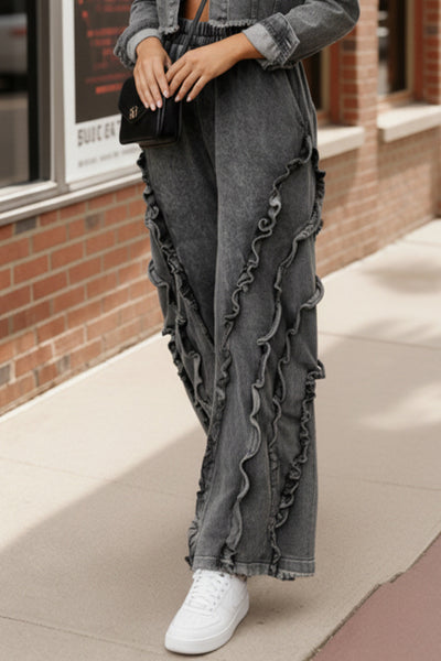 Ruffle Road Trip Charcoal Pants