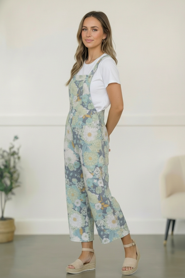 Groovy Garden Sage Floral Overalls
