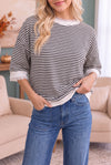Stripe It Right Lace Trim Top