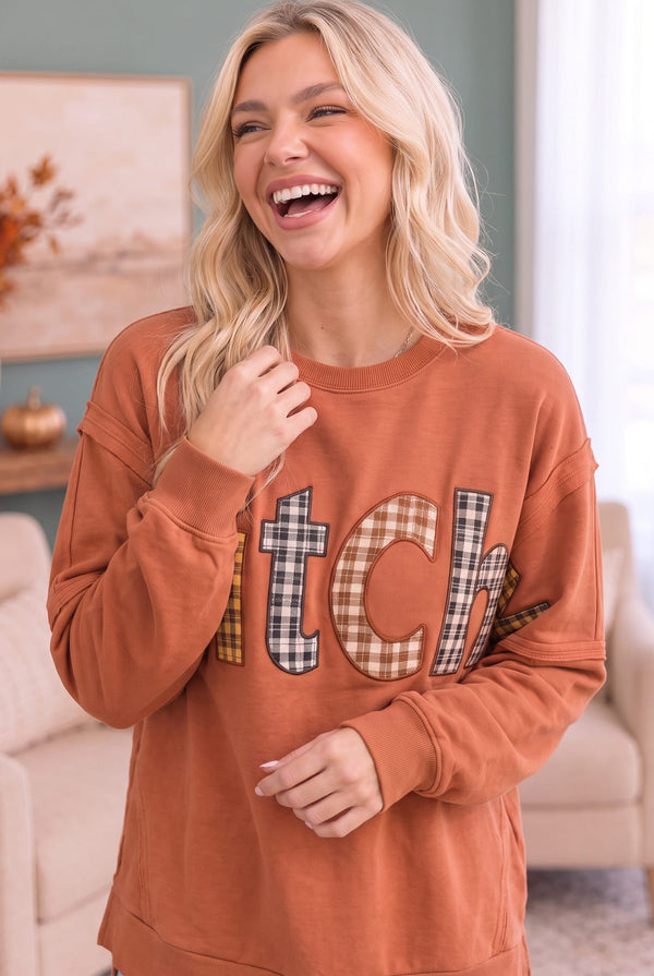 Basic Witch Plaid Patch Sweatshirt