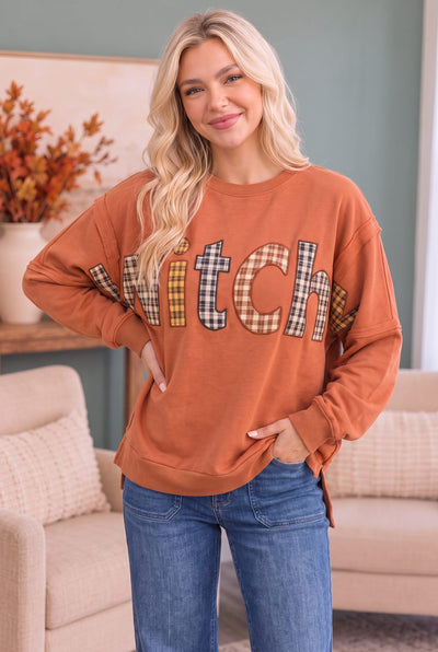 Basic Witch Plaid Patch Sweatshirt