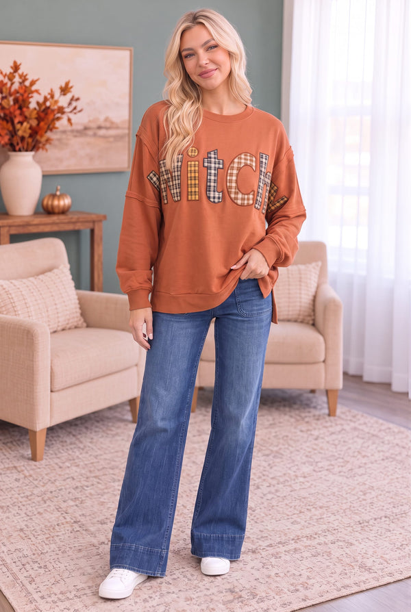 Basic Witch Plaid Patch Sweatshirt