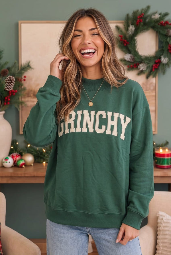 Grinchy Vibes Only Oversized Holiday Sweatshirt