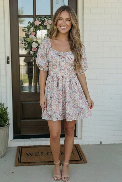 Garden Party Dreams Floral Puff Sleeve Mini Dress