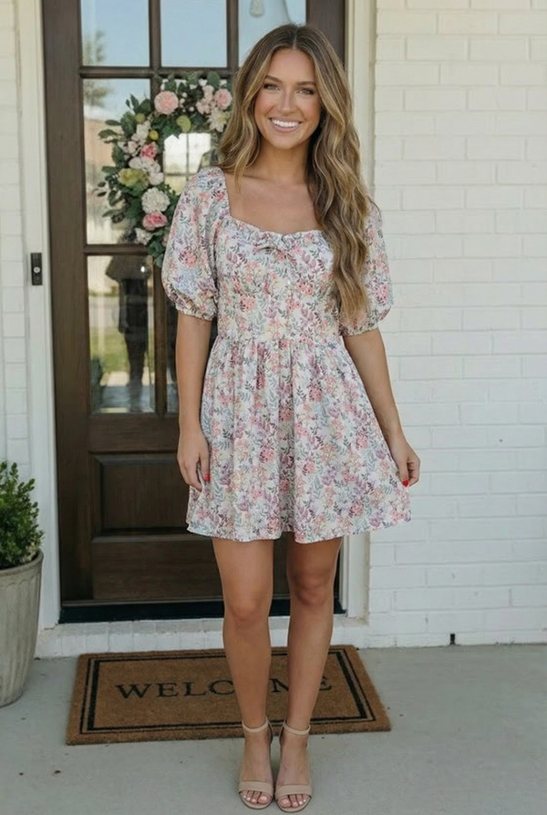 Garden Party Dreams Floral Puff Sleeve Mini Dress