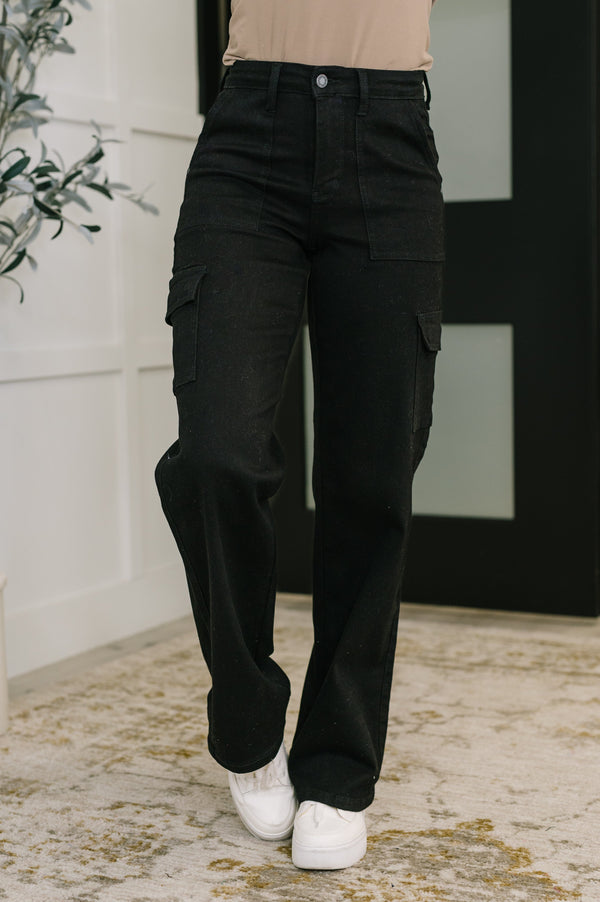 Keira High Waist Cargo Wide in Black