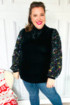 Under the Lights Black Velvet & Sequin Frill Mock Neck Top