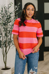 Known for a While Knit Blouse in Pink and Red