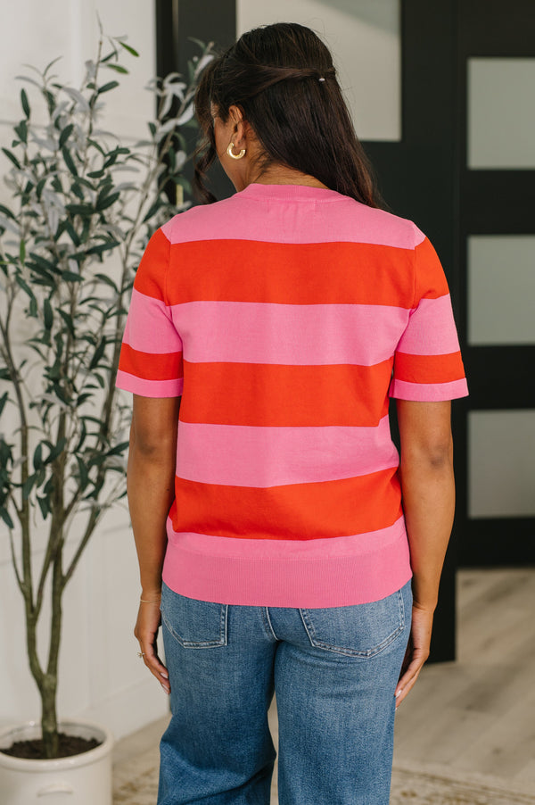 Known for a While Knit Blouse in Pink and Red