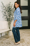 Lizzy Cardigan in Blue and White Floral
