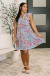 Lizzy Forever Flutter Sleeve Dress in Blue and Pink Paisley Floral