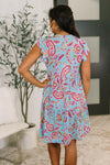 Lizzy Forever Flutter Sleeve Dress in Blue and Pink Paisley Floral