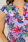 Lizzy Flutter Sleeve Dress in Multi Leaf