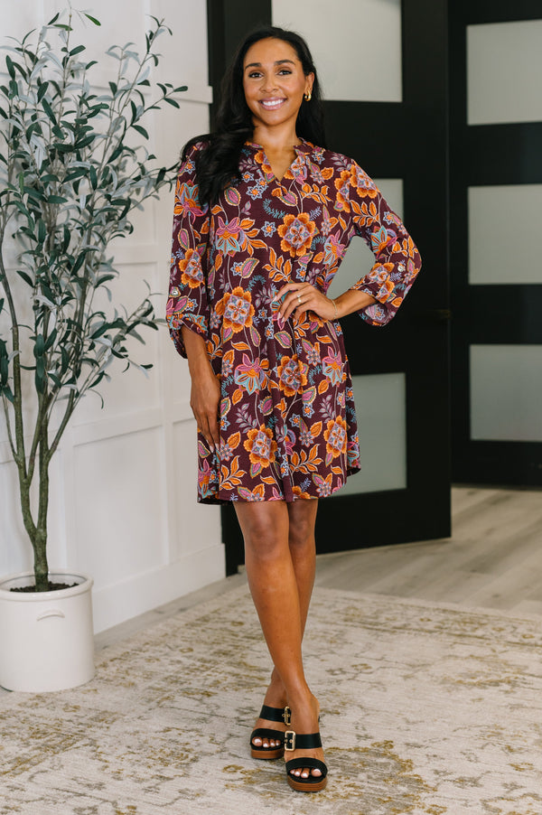 Lizzy Long Sleeve Dress in Chocolate Floral