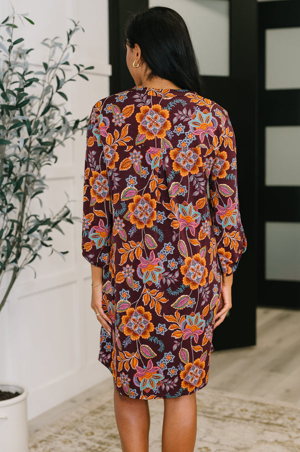 Lizzy Long Sleeve Dress in Chocolate Floral