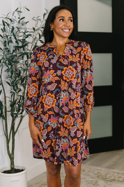 Lizzy Long Sleeve Dress in Chocolate Floral