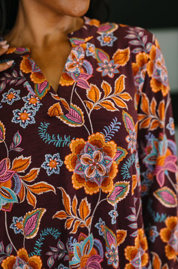 Lizzy Long Sleeve Dress in Chocolate Floral