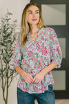 Lizzy Smock Top in Mint and Pink Floral Paisley
